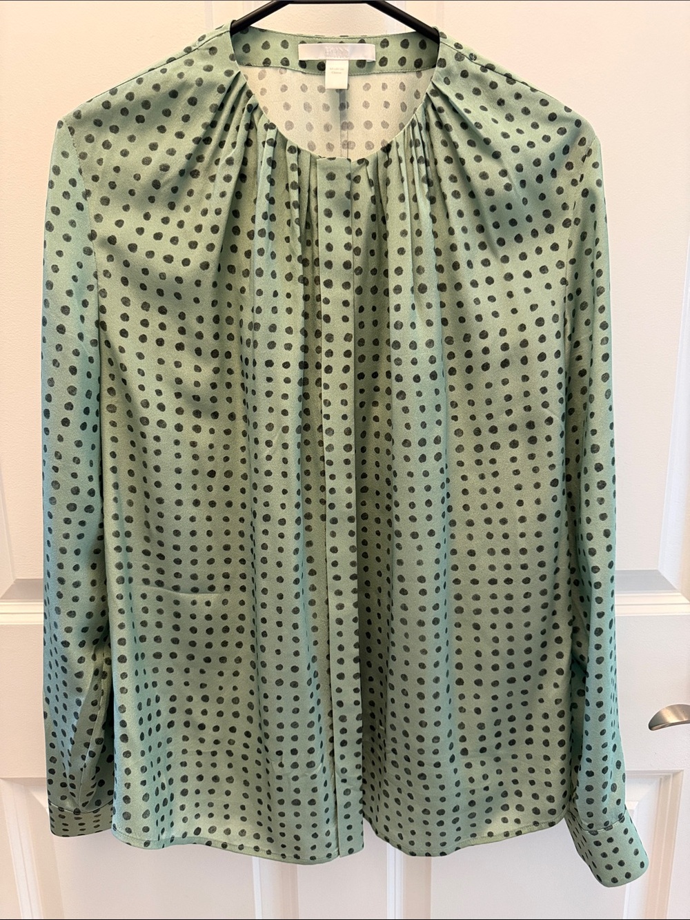 Boss Mint Green Polka Dot Long-Sleeve silk Blouse